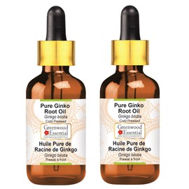 Greenwood Essential Pure Ginko Root Oil (Ginkgo biloba) with Glass Dropper Cold Pressed (Pack of Two) 100ml X 2 (6.76 oz)