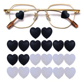KECHIO Eyeglasses Ear Grip Heart-Shaped Silicone Retainers Soft Ear Hooks Anti-Slip Holder Eyeglasses Stopperr(Black/White)