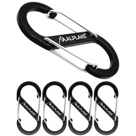 ALPLAKE ® - Pack of 4 Material Carabiners, Double Carabiner, Micro Carabiner, S-Shape 88 x 40 mm, Black