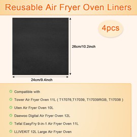 Air Fryer Accessories for Tower, 4pcs Air Fryer Liners Reusable Nonstick Oven Liners for 10L-12L Oven Teflon Baking Sheet Compatible with Tower Xpress Pro11L,Tefal, LLIVEKIT Air Fryer Oven