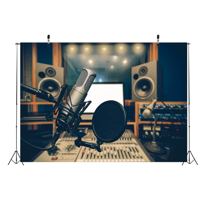CORFOTO 7x5ft Fabric Microphone Backdrop Photography Professional Condenser Studio Microphone