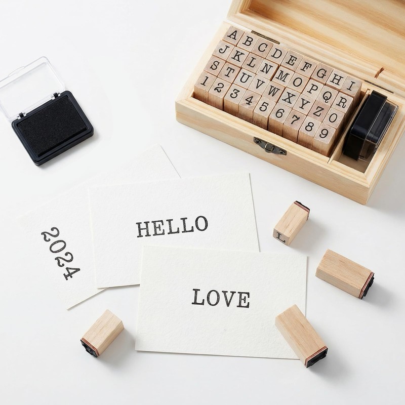 36 PCS Wooden Alphabet and Number Rubber Stamp Set, Typewriter