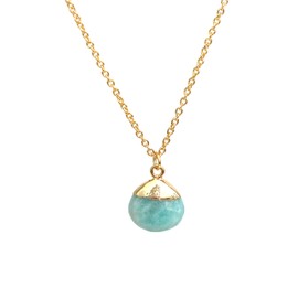 Gempires Natural Amazonite Teardrop Pendant, Healing Crystal Jewellery, 16+2 inch Adjustable 14k Gold Plated Chain