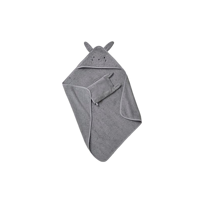 VERTBAUDET Hooded Bath Towel + Glove Organic Cotton Charcoal Grey