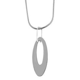 Sterling Silver Polished Flat Oval Pendant Necklace (16 inch)