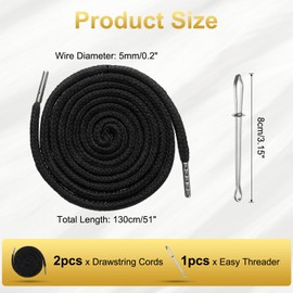 uxcell 2pcs Drawstring Cords 51" Replacement Drawstring Hoodie String Sewing Tool with Easy Threader for Hoodie Sweatpants Jackets Pants Hats Coats Bags, Light Gray