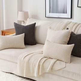 Topfinel Cushion Covers 45×45 Cream 4-piece Set Corduroy Gradient Decorative Cushion Covers Sofa Bedroom Living Room Veranda Children Fluffy