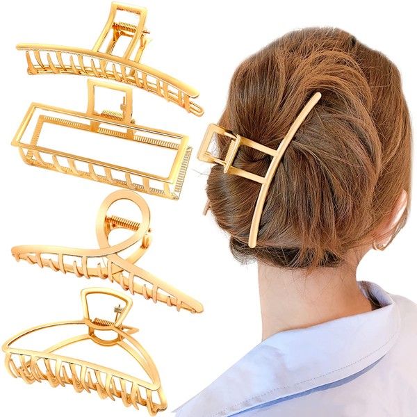 Large Hair Clips for Thick Hair, AIBEE 4pcs Large Metal Hair Claw Clips Nonslip Big Gold Hair Clamps Claw Hair Clips for Women and Girls Thin Hair Strong Hold Hair Clips for Thick Hair
