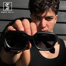 SHEEN KELLY Fashion Oversized Sunglasses Women Men Trendy Colourful Irregular Frame, 1