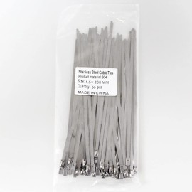 LUBAN Metal zip ties 8 inch, heavy duty 304 stainless steel zip cable ties, self-locking strap Ties (50 Pcs)
