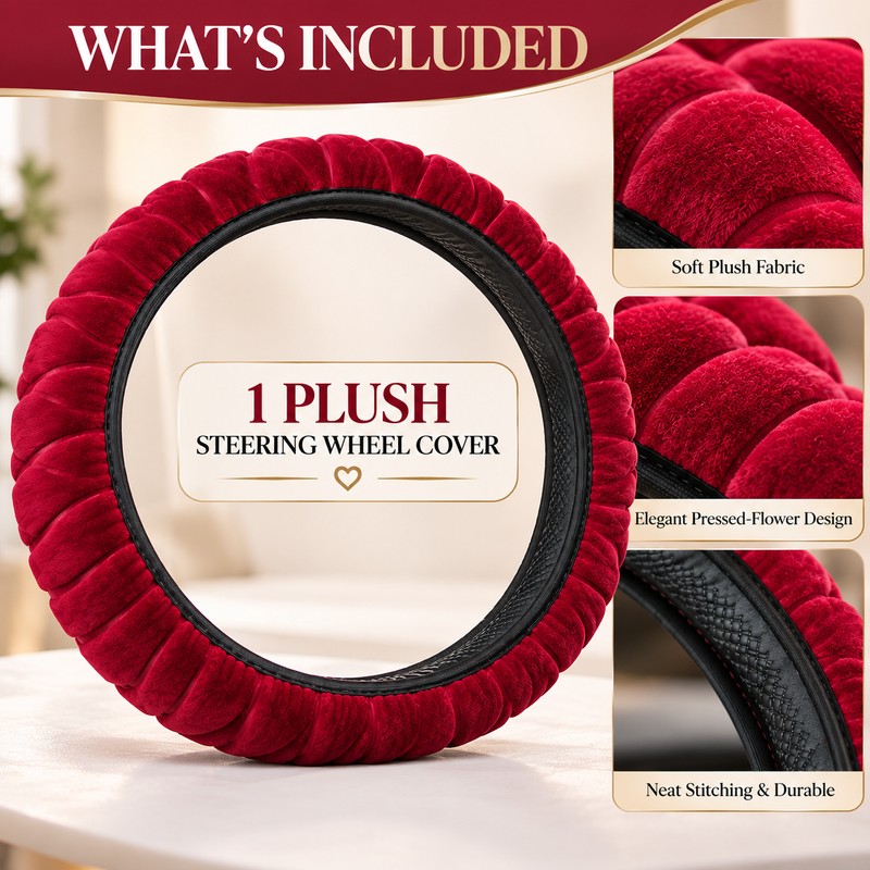 Luxury Plush Steering Wheel Cover, Soft Short-Fur Winter Car Steering