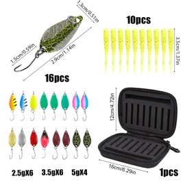 RYAN Spoons Trout Fishing Lure Set 2.5 g / 3.5 g / 5 g with 10 Soft Bait Blinker Fishing Accessories Trout for Various Freshwater Fish Used Artificial Bait Spinner Fishing