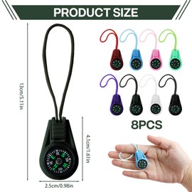 8 Pcs Mini Survival Compass Kit, Waterproof Hiking Compass for Outdoor Adventures, Backpacking, Emergency Kits, Keychains & Paracord Bracelets (8 Colors)