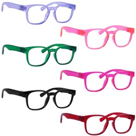 BFOCO 6-Pack Metalless & Screwless Spring Hinges Reading Glasses for Women Ladies Funky Readers +2.25