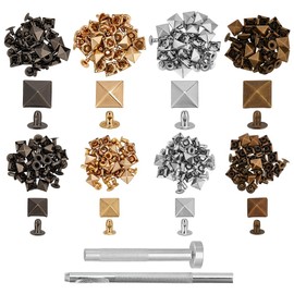 WADORN 160 Sets 7mm/10mm Rapid Rivet Studs Kit, 4 Colors Flat Square Pyramid Rivet Leathercraft Decor with Steel Leather Puncher Hole Drilling Tool and Puncher for Bags Clothing Leather Handicraft