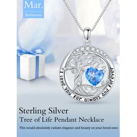 TOUPOP - Collar de árbol de la vida para mujer, plata de ley 925, colgante celta irlandesa con aguamarina, piedra natal de marzo, joyería de cumpleaños celta para esposa, novia, abuela, Chapado en