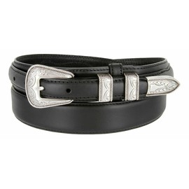 S5664 Silver Engraved Western Buckle Oil Tanned Genuine Leather Ranger Belt (Black, 38)