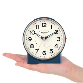 Wuyiway Small 4" Battery Operated Retro Analog Alarm Clock, Vintage Decor for Bedroom, Nightstand, Bedside, Desk,Table,Easy Setup, Silent Non Ticking, Lighted on Demand and Snooze,Blue
