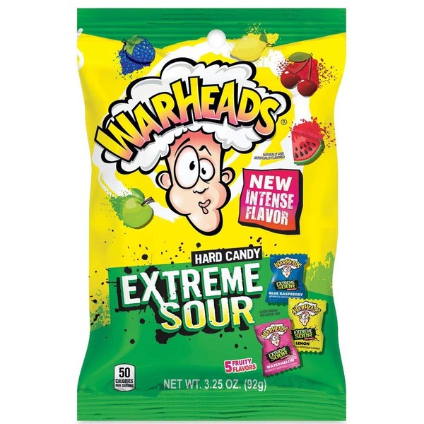 Warheads Extreme Sour Hard Candy, 3.25 Ounce Peg Bag --