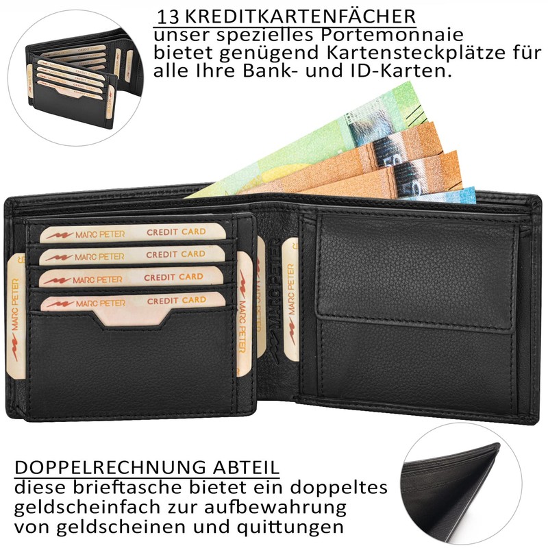 Marc Peter Oslo Men's Leather Wallet Black Nappa with RFID