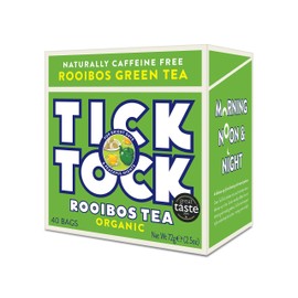 TICK TOCK TEAS Naturally Caffeine Free Red Bush Herbal Green Tea, 40 Count, Organic Rooibos Green Tea, 2.5 Oz