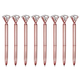 Sun Kea 3 Pcs Metal Ballpoint Pen with Big Diamond/Crystal Office Supplies Gift Black Ink, Magnify Function,Rose Gold