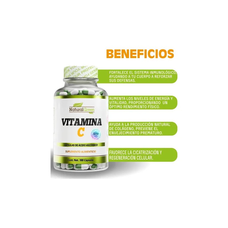 Natural Green Vitamina C 100caps 500mg Alta Absorción Pureza Natural