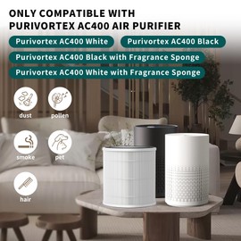 FCFMY 4 Packs AC400 True HEPA Replacement Filter Compatible with Purivortex AC400 Air Cleaner Purifier, 3-in-1 True HEPA and Activated Carbon Filter, White