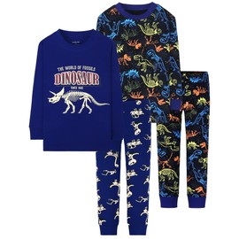 DAUGHTER QUEEN Boys Pajamas Size 7 Long Sleeve Pjs for Boys 7t 100% Cotton Pj Sets Kids Dino Sleepwear T-REX Jammies Dinosaur Clothes Medium, 6-7 Years Old