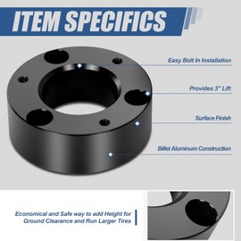 Auto Dynasty Front Strut Top Mount Leveling Lift Kit Compatible with 2007-2022 Chevy Silverado GMC Sierra 1500, 3" Lift Height, Powdercoated Black