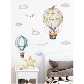 Animals in Hot Air Balloons Wall Decals Deer RABIT Bunny Owel Bear Fox Racun Monkey Chipmunk Wall Stickers Baby Nursery Kids Bedroom Playroom Wall Decor