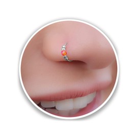 Red Opal silver nose ring -Ultra Thin 24G Sterling Silver Nose ring piercing ring -Red tiny nose hoop opal - 7mm nose hoop