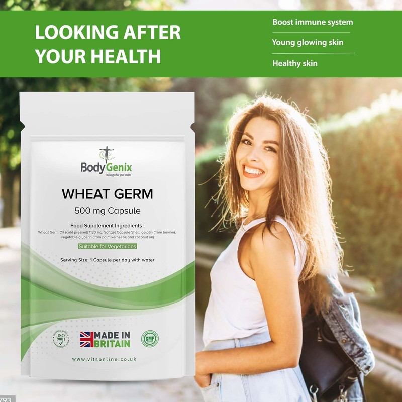 Bodygenix Wheatgerm Oil Capsules - 500mg Antioxidant Formula Heart Skin