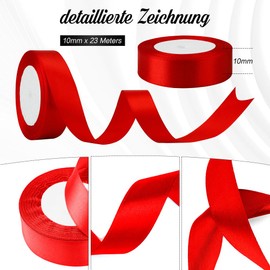 Xioabre Gift Ribbon Red 25 mm, 22 m Satin Ribbon Christmas Red Wide Red Ribbon Christmas Christening Birthday Gifts