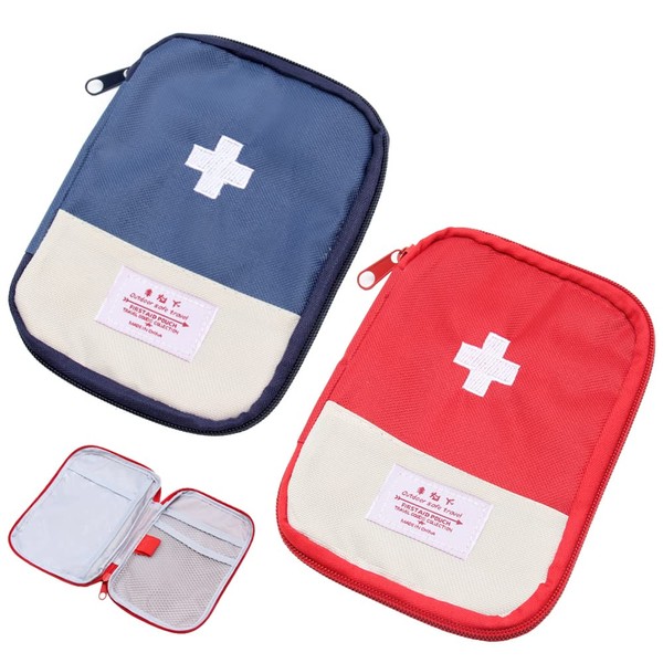 Sixfolo Pack of 2 Small First Aid Bag Empty Mini Medicine Bag Portable Travel Pharmacy Bag Waterproof Flat Emergency Bag for Emergency Situations in the Home Outdoor Hiking Camping Travel
