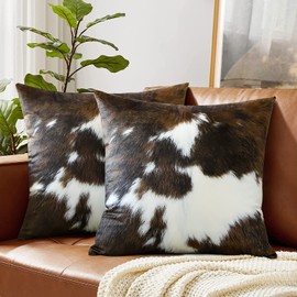 JOTOM Set of 2 Cushion Covers Double Sided Cowhide Decorative Throw Pillow Covers 16X16 Inch Soft Velvet Pillowcase Square Cushion Cover 40X40 cm for Couch Bedroom Sofa Car Home Decor (Cowhide A)