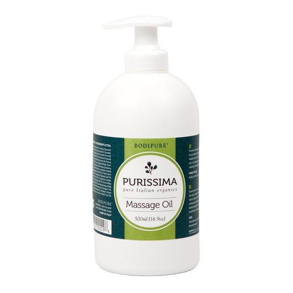 BODIPURE Organic Purissima Massage Oil for Body - For Professional Massage Therapy - Rich in Cold-Pressed Vegetable and Essential Oils - Relaxing Muscles, and Joints, Made in Italy, 16.9 Ounce