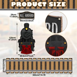 VitalCozy 3 Pack Train Party Decoration Polyester Fabric Train Hanging Banner Railroad Track Aisle Runner Trains Backdrop for Birthday Party School Classroom Door Home Wall Indoor Outdoor Decor