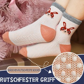 ARERWA Stopper Socks Children 12 Pairs Girls Non-Slip Socks Non-Slip Socks Kids Crew Socks for 1-7 Years Children and Girls, 03 Beet Rabbits, 3 - 5 years