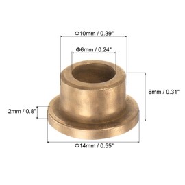 sourcing map 12pcs Flange Sleeve (Plain) Bearings 6mm Bore x 10mm OD x 8mm Length, Self-Lubricating Sintered Bronze Bushings