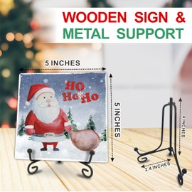 Xmas Wood Plaque With Iron Support, Santa Claus and Gift Bag, 5"x5" Wooden Sign, Gifts For Family & Friends During The Holidays, Home & Office Desk Decorations & Favor - D03