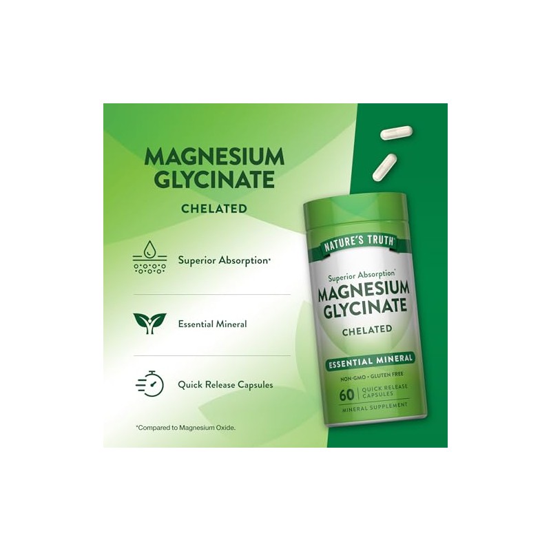 Nature's Truth Magnesium Glycinate 665Mg, 60 Count