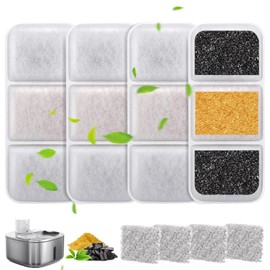 Gimars 8 Filter for Cat Fountain, 4 Pieces Filters + 4 Pieces Foam Filter for W4-S1 Cat Drinking Fountain with Triple Filter System with Resin and Activated Carbon