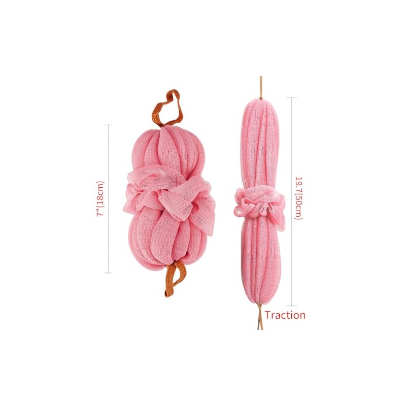 Esponjas Trenzadas Elásticas Baño Ducha Largas Tipo Puf Rosa Morado