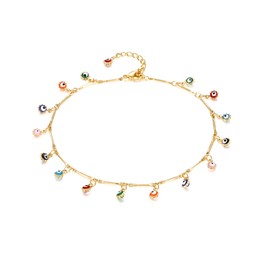 MYEARS Women Gold Anklet Rainbow Evil Eye Dangle Dainty Foot Bar Chain 14K Gold Filled Summer Boho Beach Simple Cute Jewelry Gift