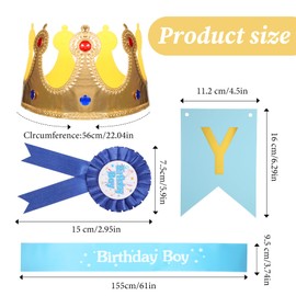 Birthday Party Set - Including King Crown, Sash, Birthday Badge, Birthdays Banner for Theme Birthdays Party Decoration