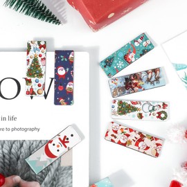 MWOOT 30Pcs Christmas Magnetic Bookmarks, Snowman Magnet Reading Book Marks Set, Double-Sided Cute Page Clips, Book Markers in Bulk for Kids Students Home School Stationery Supplies(15 Styles, 6x2CM)