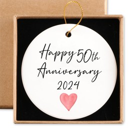 50th for Couple Happy 50th Anniversary 2024 Ceramic Ornament Keepsake Sign Round Plaque 50th for Him Her 50 Year for Husband Wife