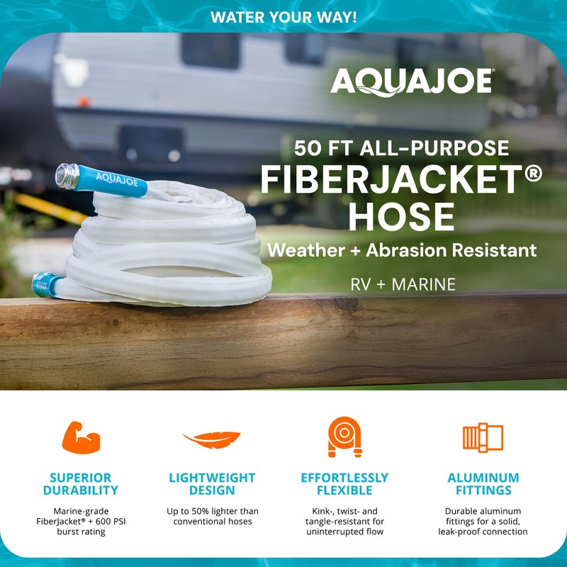 Aqua Joe RV Water Hose with Flexible Marine-Grade Fiber Jacket,