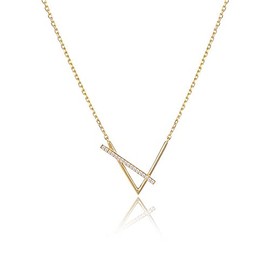 fivihoc Women's Necklace, Dainty K18 Coating, Silver S925 V-Line, Diamond, CZ Pendant, Hypoallergenic, Azuki Chain, Adjuster, Simple, Stylish, Genuine Jewelry, Sterling Silver